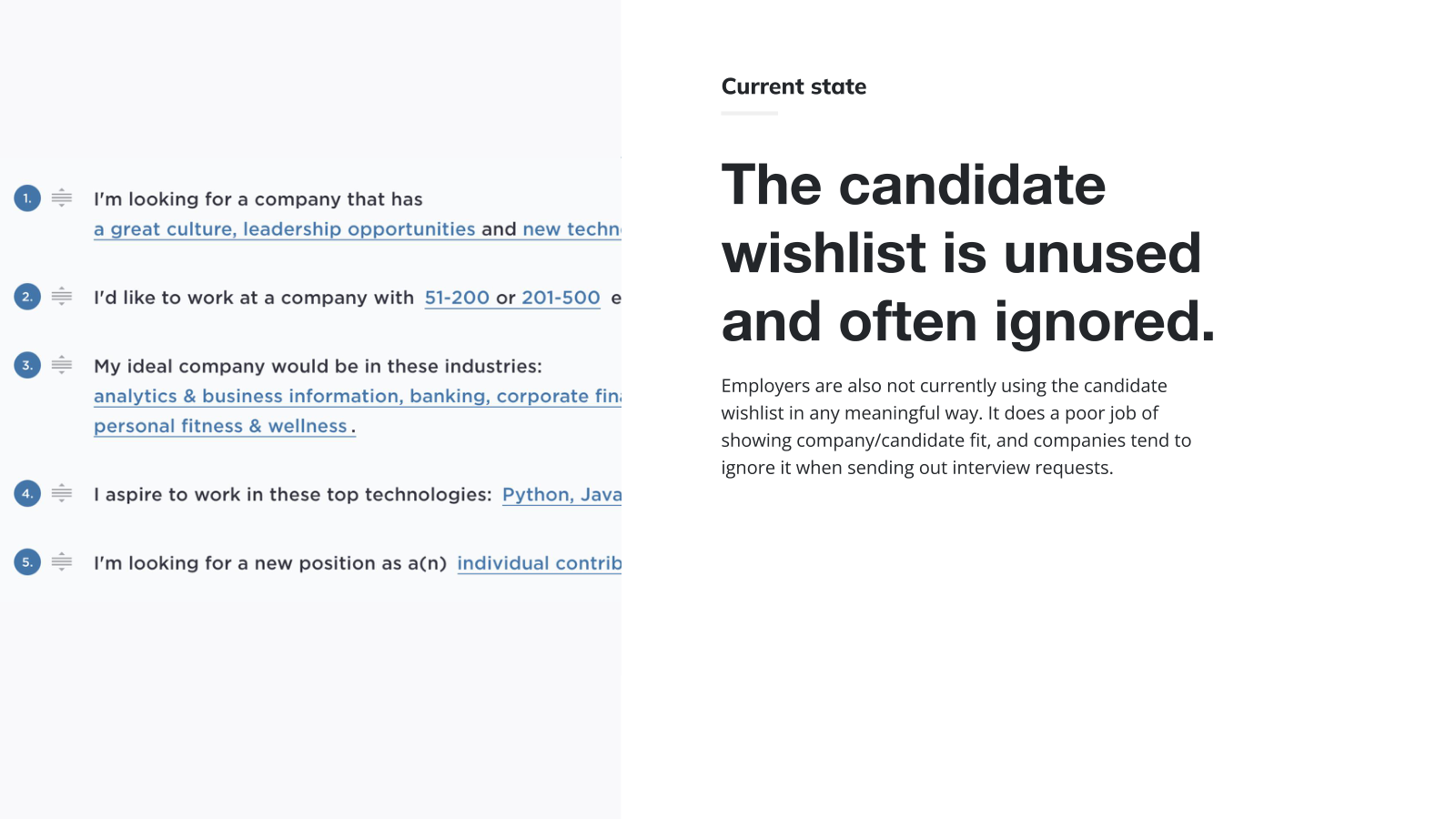 The original wishlist — a numbered list of preferences candidates often skipped.