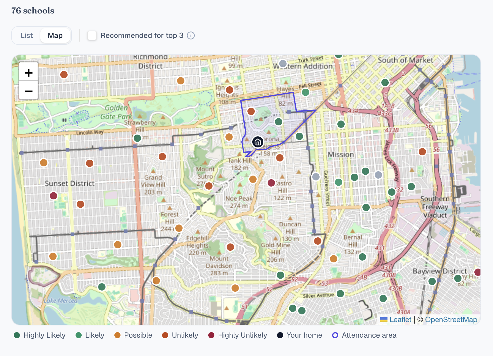 SF School Finder odds map of San Francisco