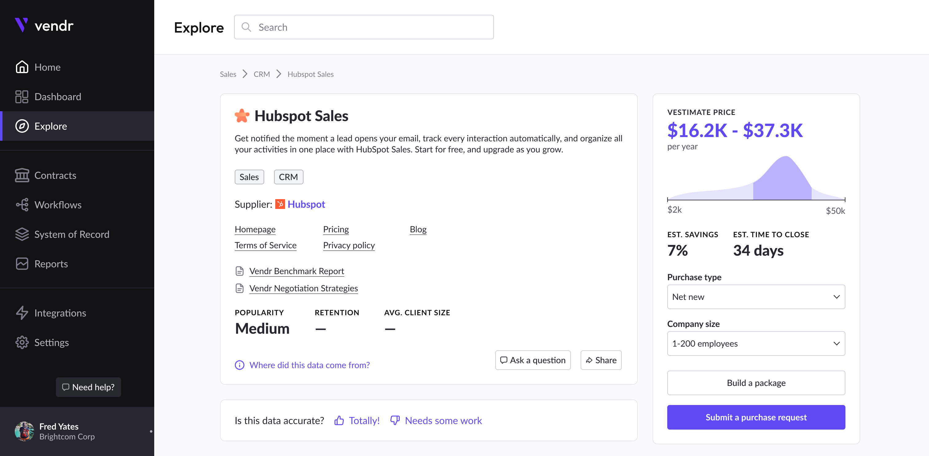 Vendr Explore marketplace overview.